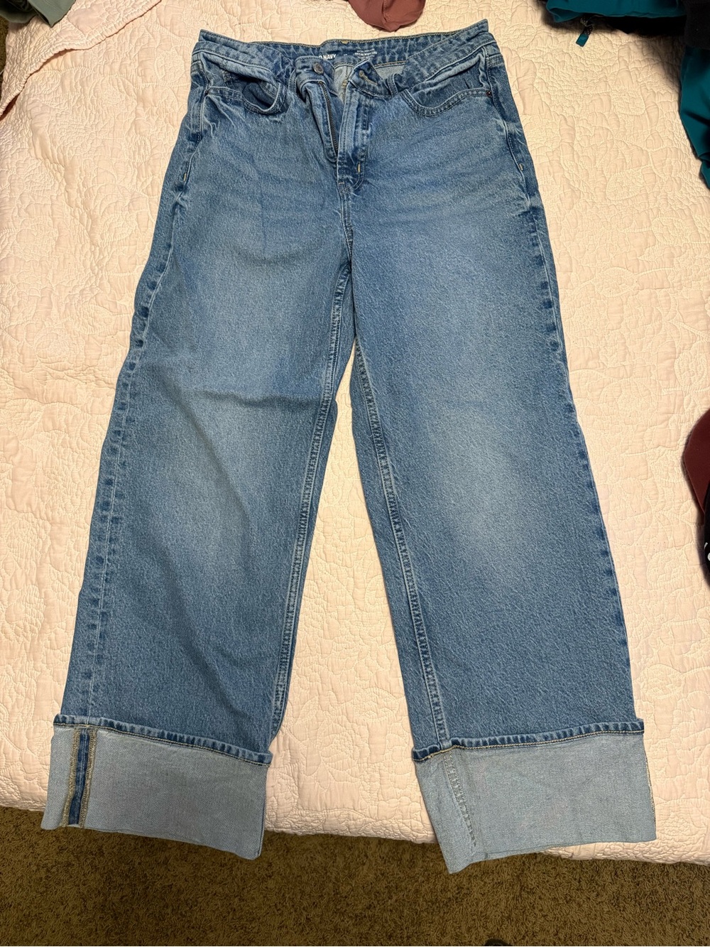 Old Navy High-Rise Wide-Leg Cuffed Jeans in Light Blue Denim